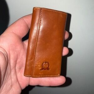 Vintage Christian Dior Brown Leather Key Holder Case Wallet CD Crest Logo Snaps